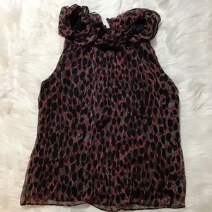 Limited Women’s Red Black Gray Circle Print Halter Top Ruffled Neck Sleeveless